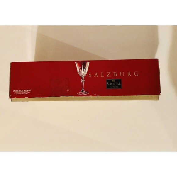 SALZBURG CRISTAL DE FLANDRE 4 VERRES A PIED  6 1/4 OZ.  MADE IN FRANCE - Picture 8 of 9